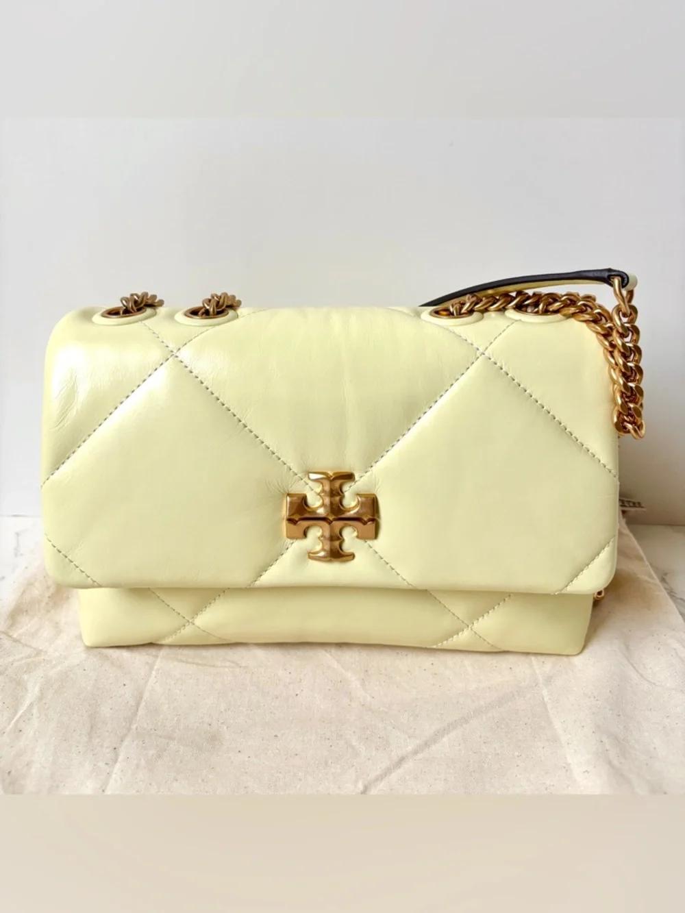 New Tory Burch Kira Small Diamond Quilt Convertible Shoulder Bag Pastel Yellow